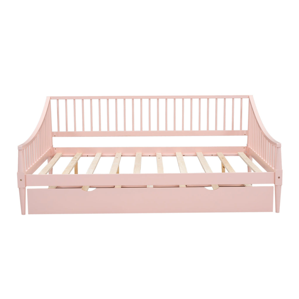 Full Size Daybed with Trundle and Support Legs  Pink