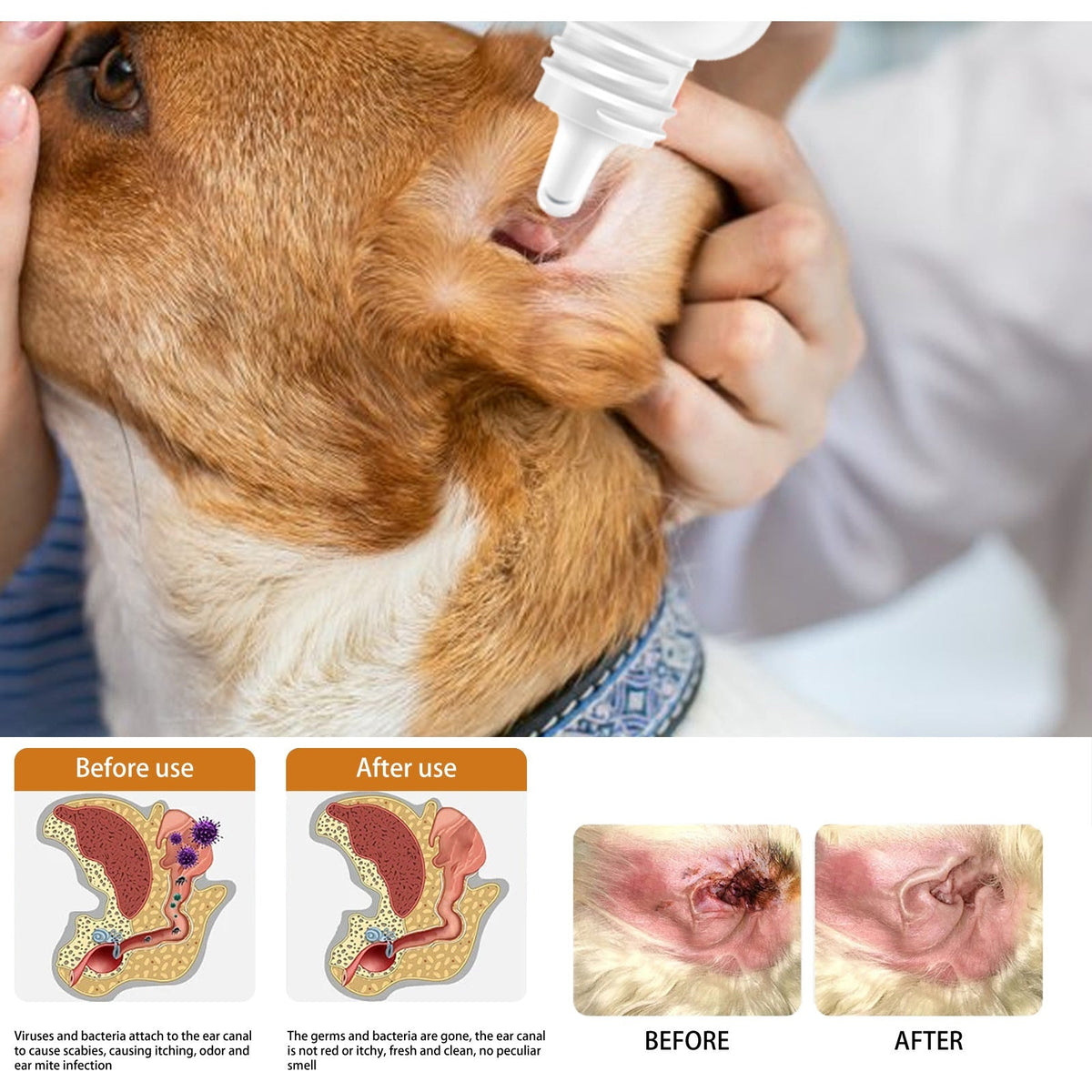 Pet Ear Cleaning Oil for Cats and Dogs - Cleansing, Deodorizing, and Removing Mites from Ears