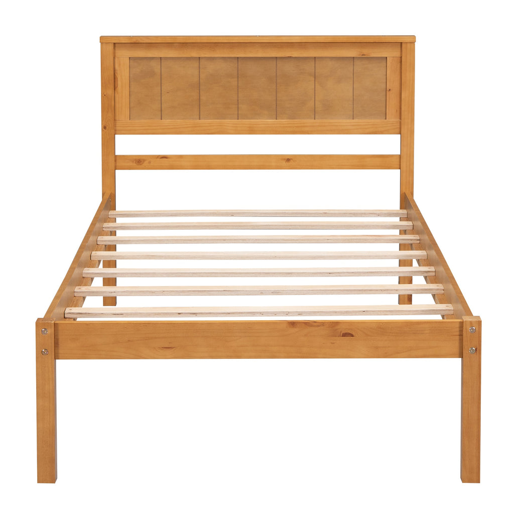 Platform Bed Frame with Headboard  Wood Slat Support  No Box Spring Needed Twin Oak