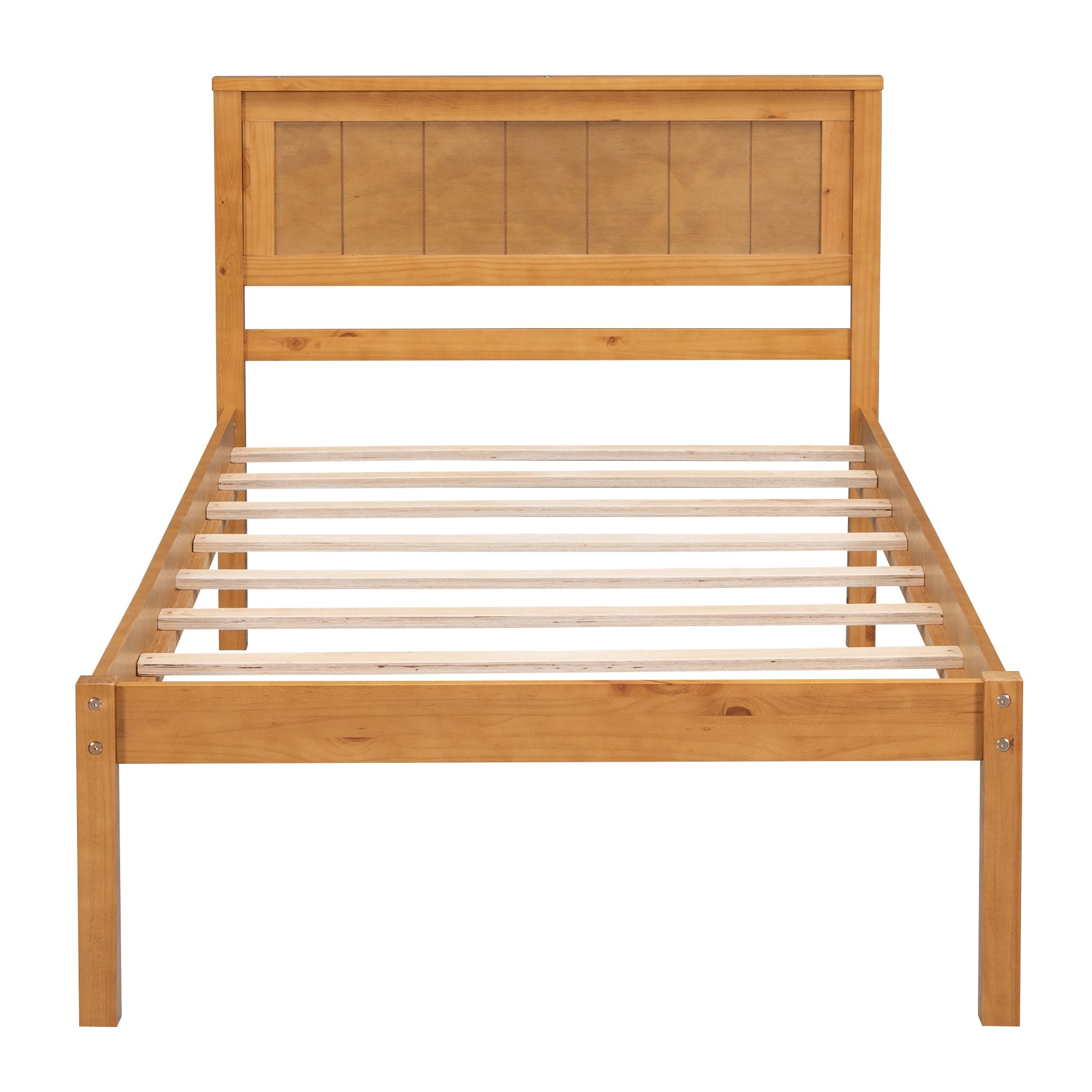 Platform Bed Frame with Headboard  Wood Slat Support  No Box Spring Needed Twin Oak