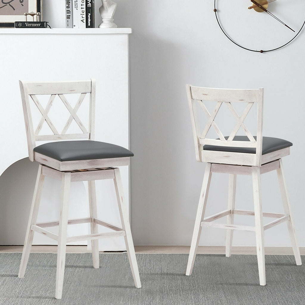 2 Pieces 29 Inches Swivel Counter Height Barstool Set with Rubber Wood Legs
