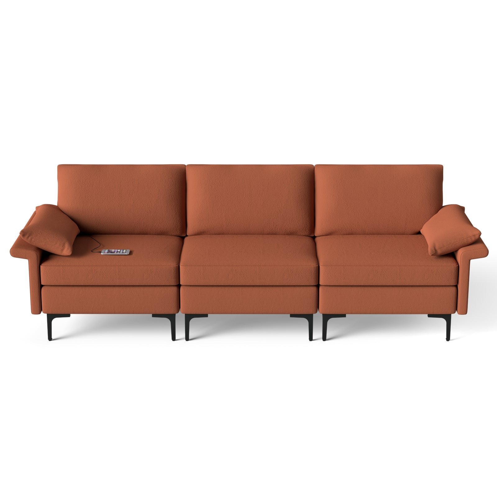 Large 3-Seat Sofa Sectional with Metal Legs and 2 USB Ports for 3-4 people