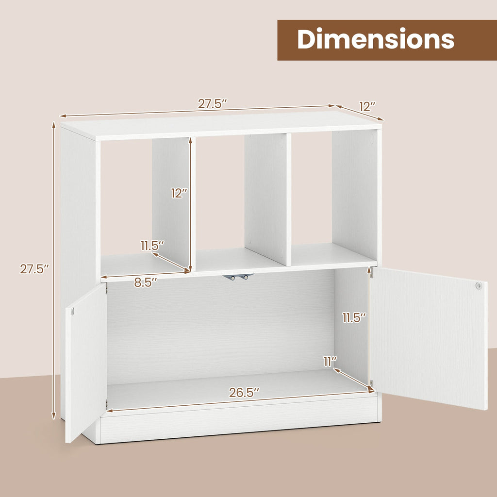 3-Cube Bookcase with Doors 3-Tier Cubic Bookshelf with Open Compartments and Cabinet