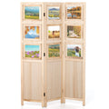 3 Panel Folding Privacy Screen with 9 Swivel Paulownia Wood Photo Frames-Natural