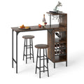3 Piece Bar Table and Chairs Set with 6-Bottle Wine Rack-Brown