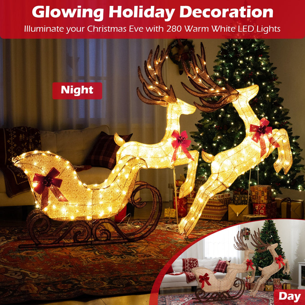 3-Piece Christmas Lighted Reindeer and Sleigh Set for Lawn & Garden