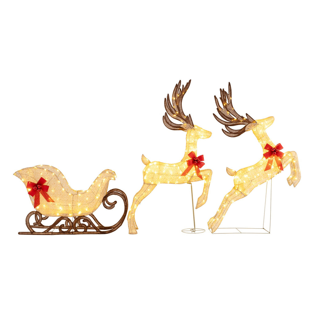 3-Piece Christmas Lighted Reindeer and Sleigh Set for Lawn & Garden