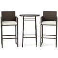 3 Piece Patio Bar Set Outdoor Wicker Bar Height Table and Armchairs-White