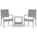 3 Piece Patio Furniture Set with Seat Cushions and Tempered Glass Tabletop for Balcony