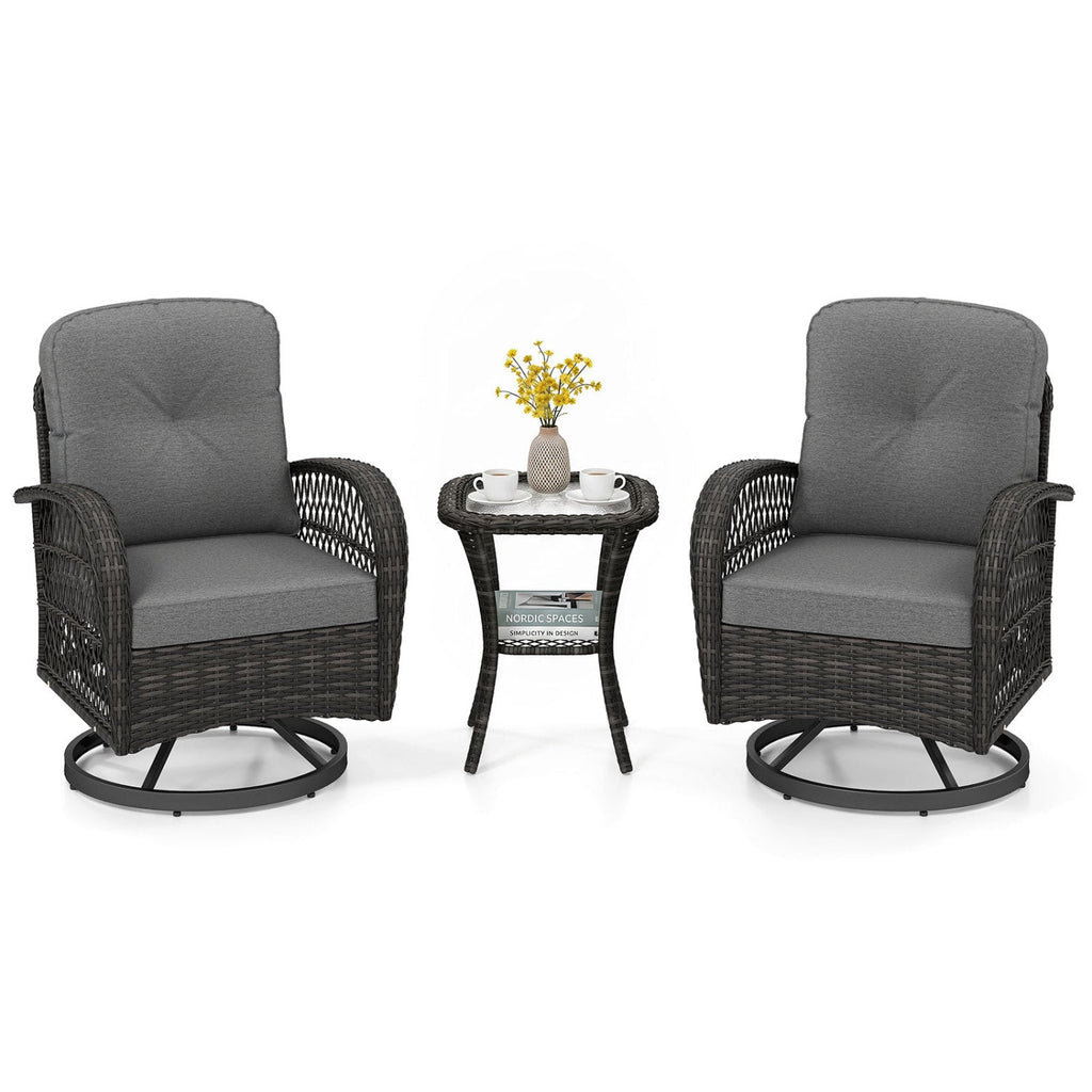 3-Piece Patio Swivel Rocker Set with Glass Side Table
