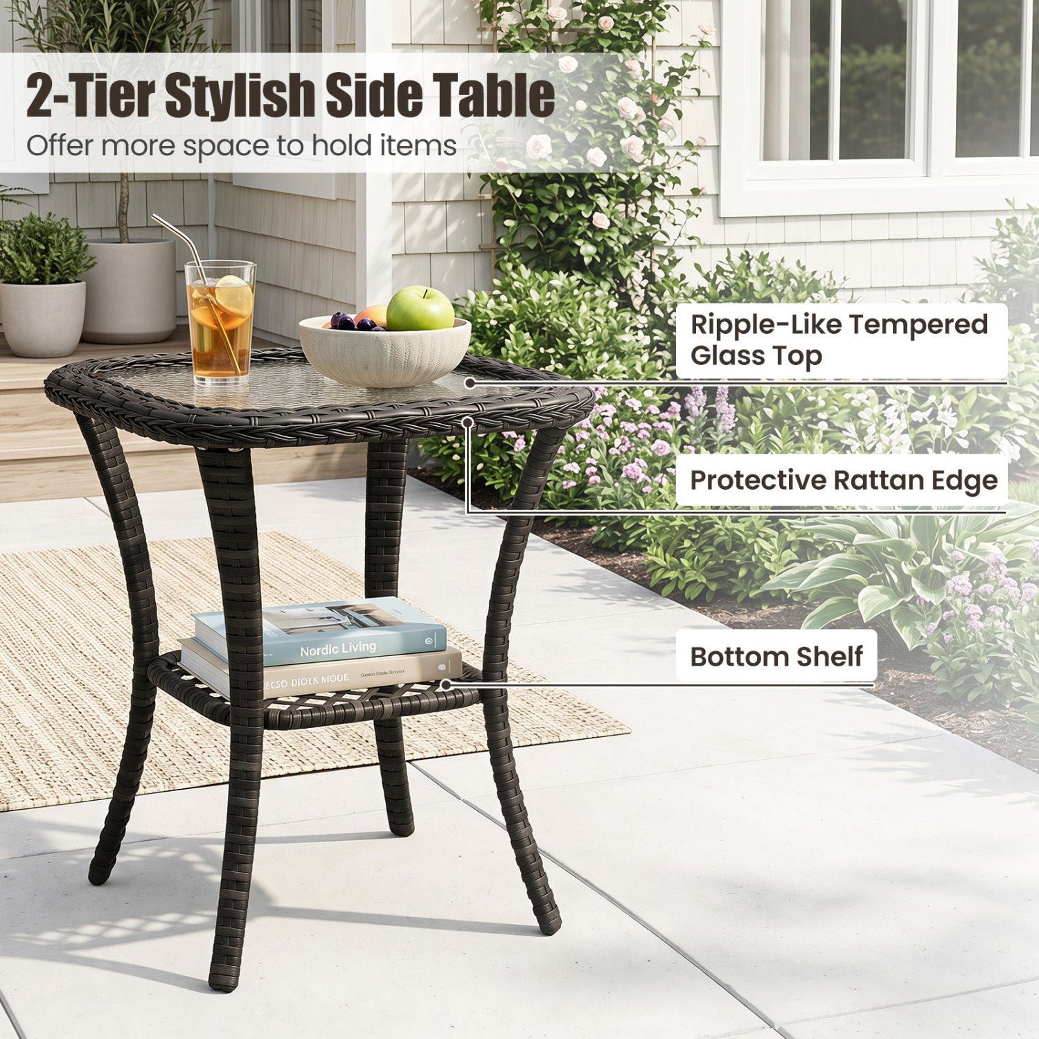 3-Piece Patio Swivel Rocker Set with Glass Side Table