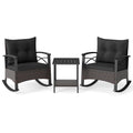 3 Piece Rocking Bistro Set PE Rattan Rocker Chairs with Acacia Wood Top Table