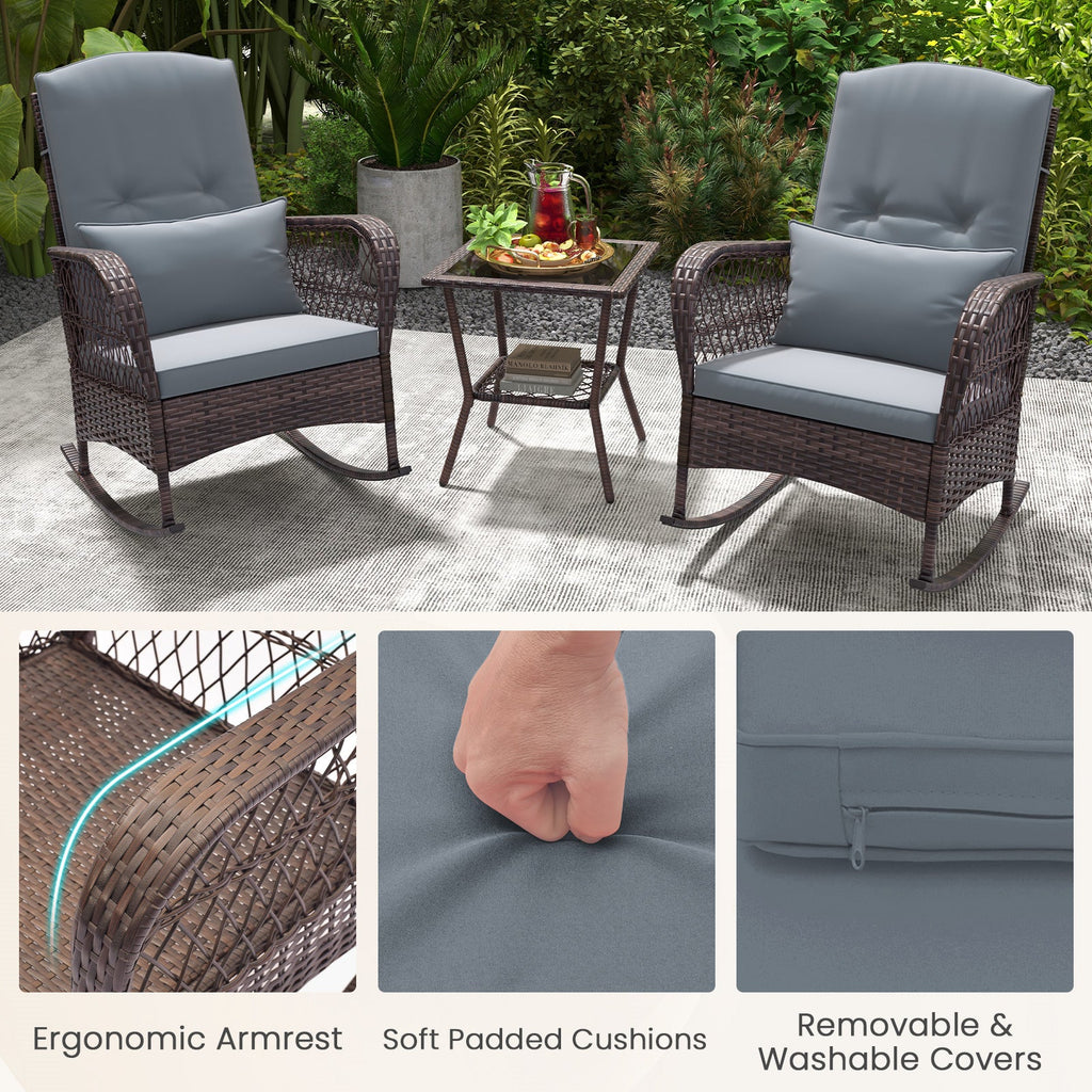 3 Pieces Rocking Bistro Set with 2-Tier Coffee Table