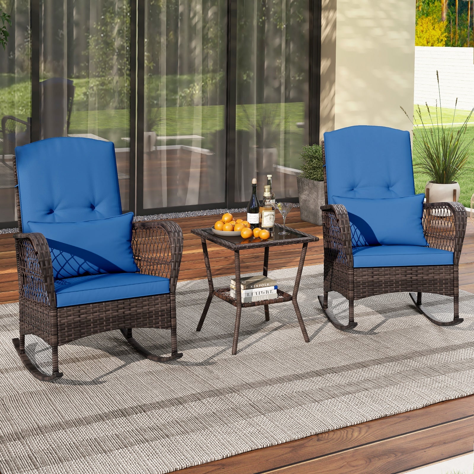 3 Pieces Rocking Bistro Set with 2-Tier Coffee Table
