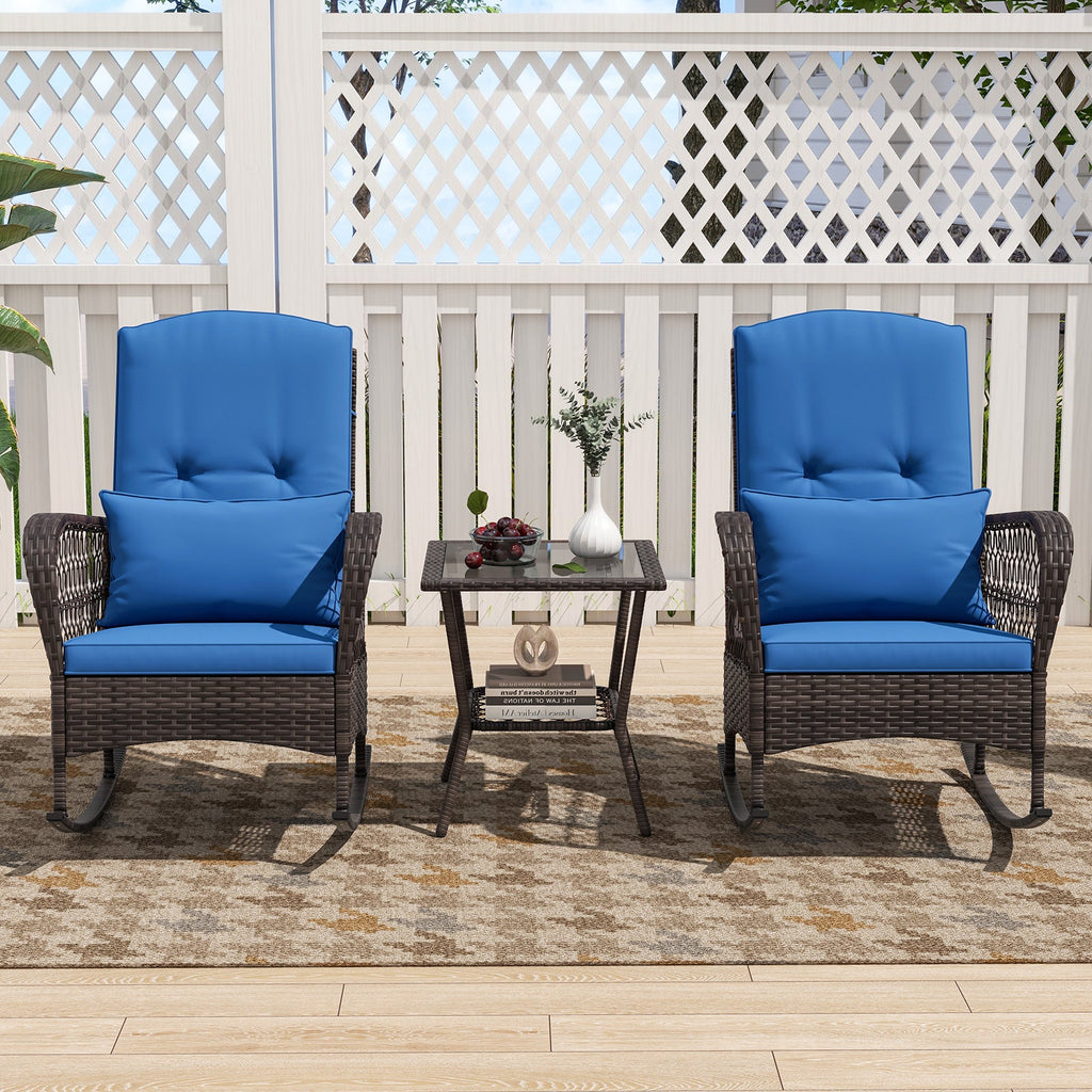 3 Pieces Rocking Bistro Set with 2-Tier Coffee Table