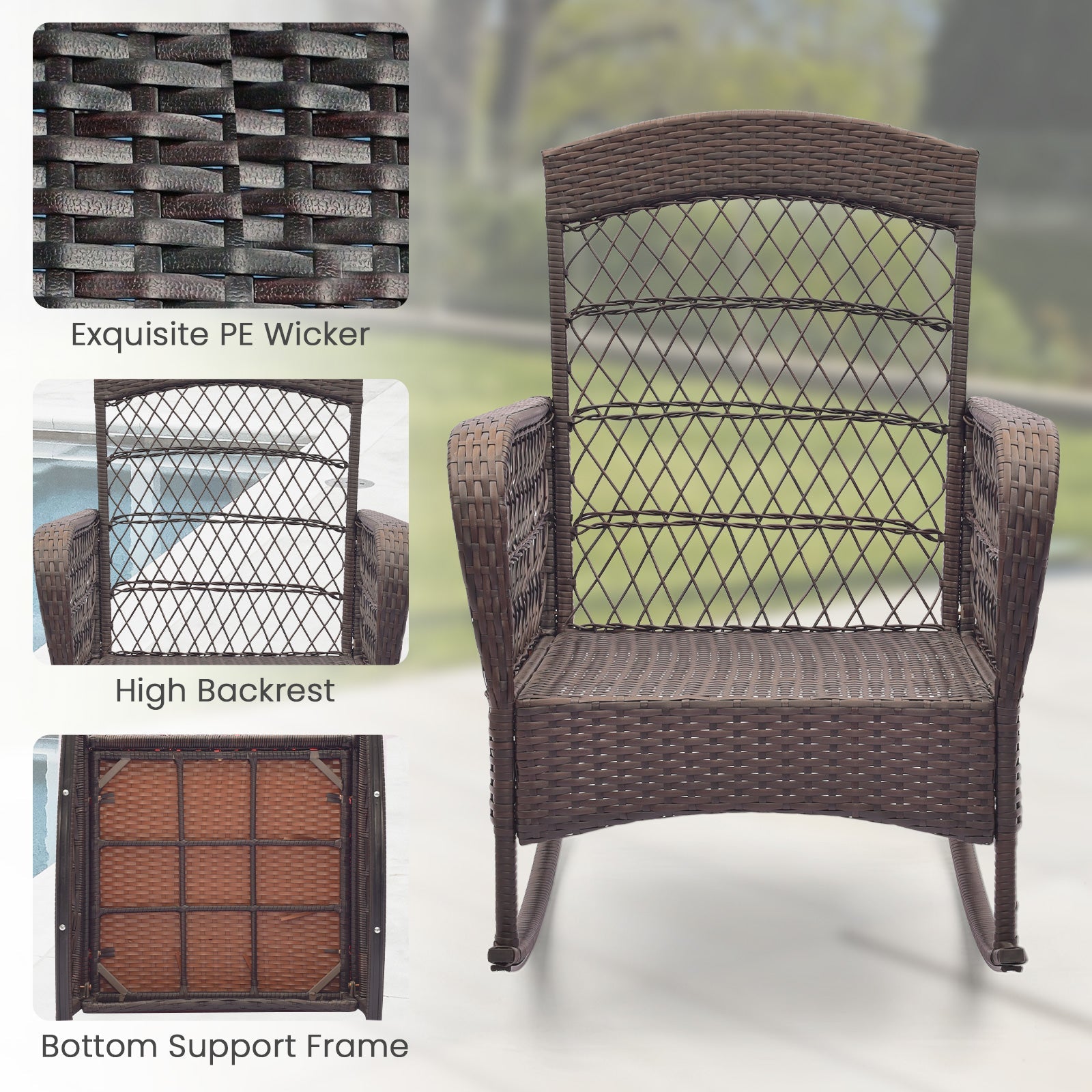 3 Pieces Rocking Bistro Set with 2-Tier Coffee Table
