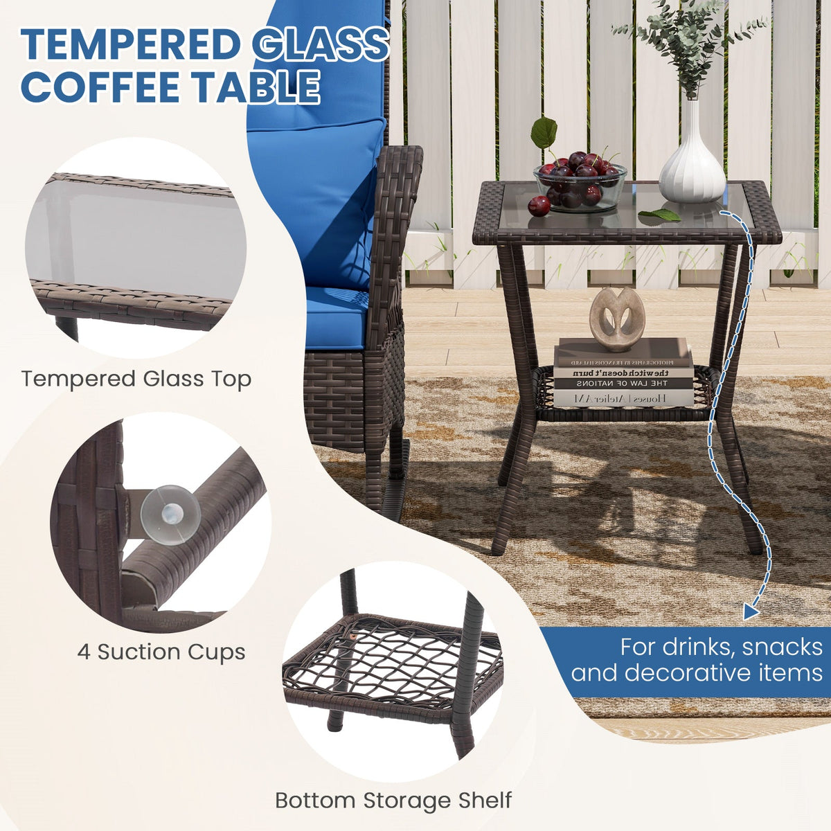 3 Pieces Rocking Bistro Set with 2-Tier Coffee Table