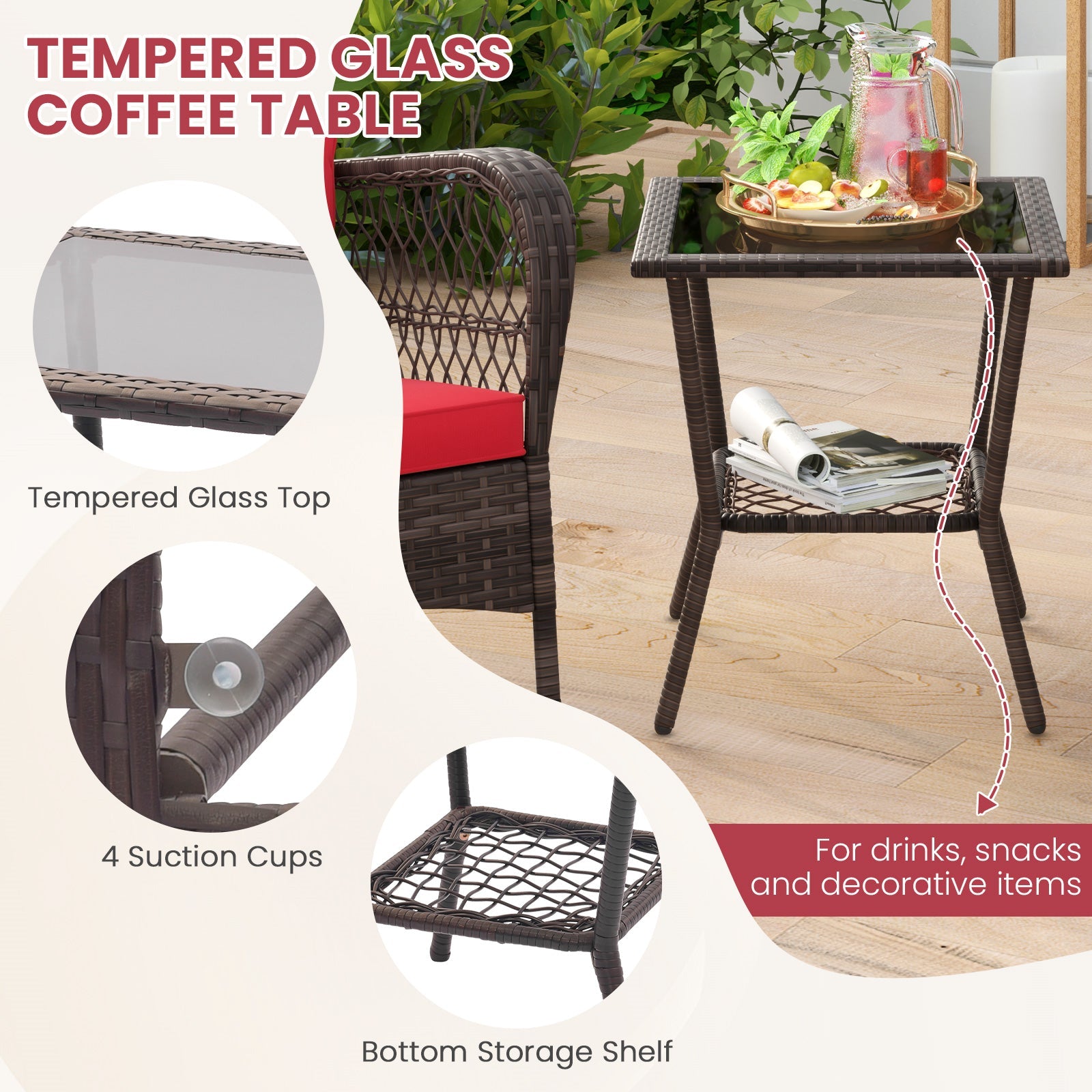 3 Pieces Rocking Bistro Set with 2-Tier Coffee Table