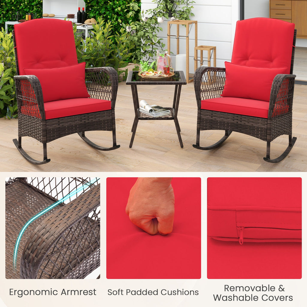 3 Pieces Rocking Bistro Set with 2-Tier Coffee Table