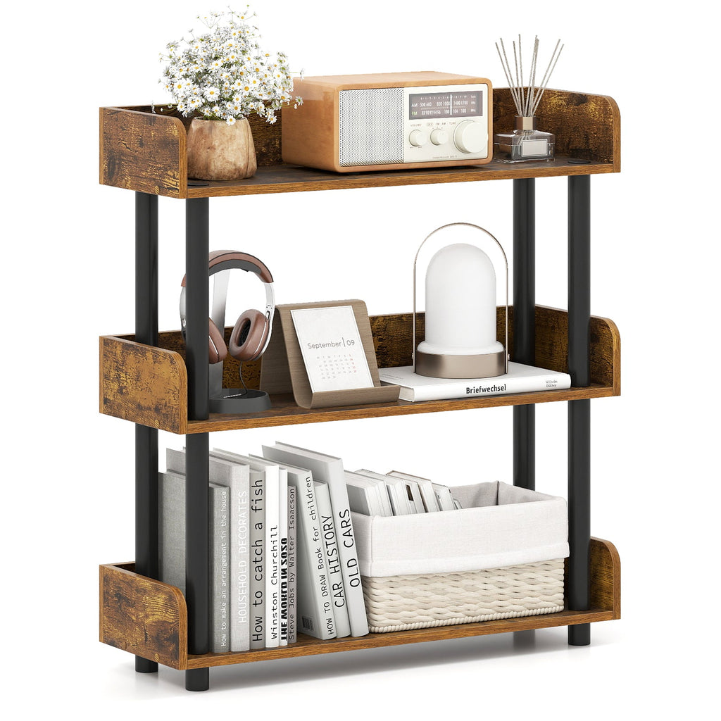 3-Tier Bookshelf with Anti-Tipping Kit and Industrial Storage Unit for Living Room