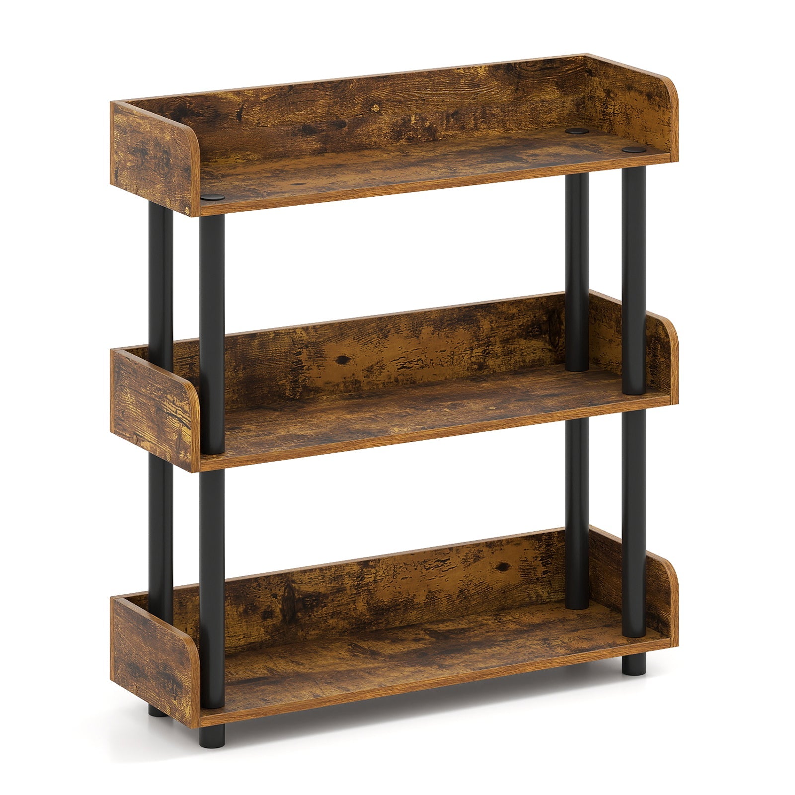 3-Tier Bookshelf with Anti-Tipping Kit and Industrial Storage Unit for Living Room
