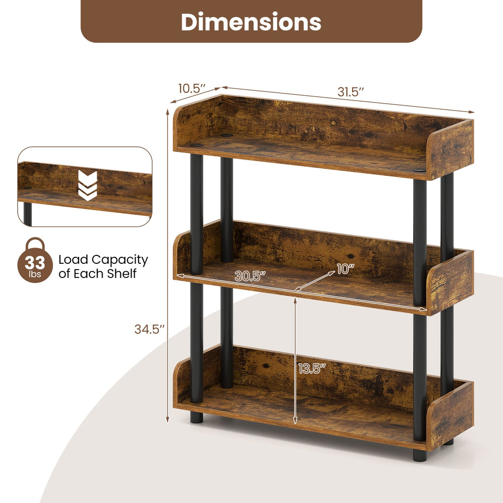 3-Tier Bookshelf with Anti-Tipping Kit and Industrial Storage Unit for Living Room