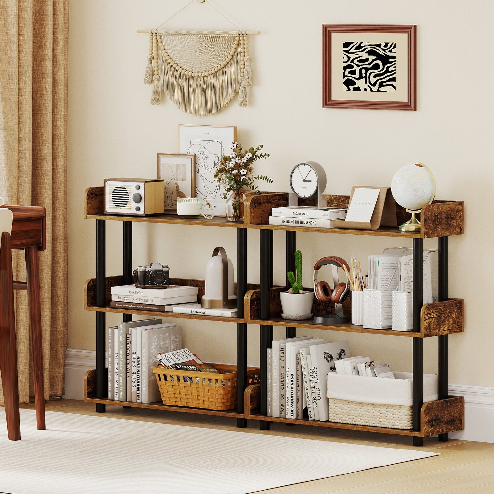 3-Tier Bookshelf with Anti-Tipping Kit and Industrial Storage Unit for Living Room