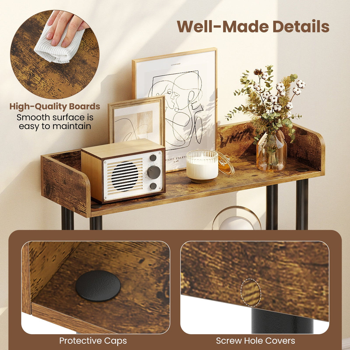 3-Tier Bookshelf with Anti-Tipping Kit and Industrial Storage Unit for Living Room