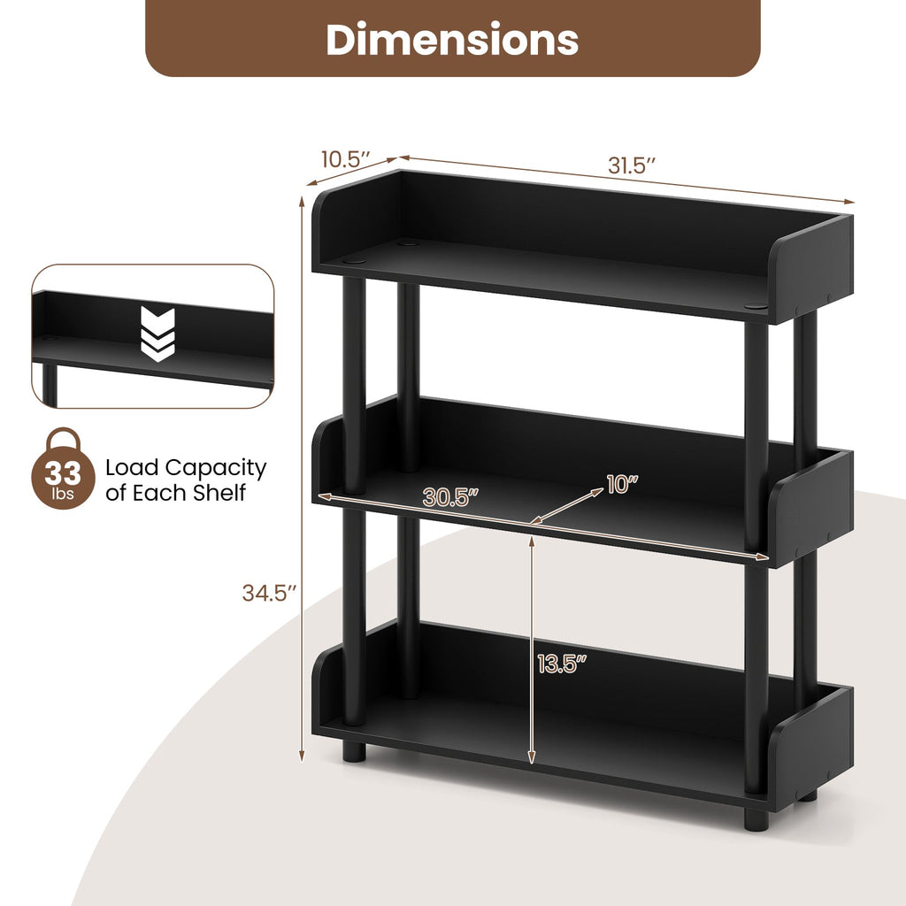 3-Tier Bookshelf with Anti-Tipping Kit and Industrial Storage Unit for Living Room