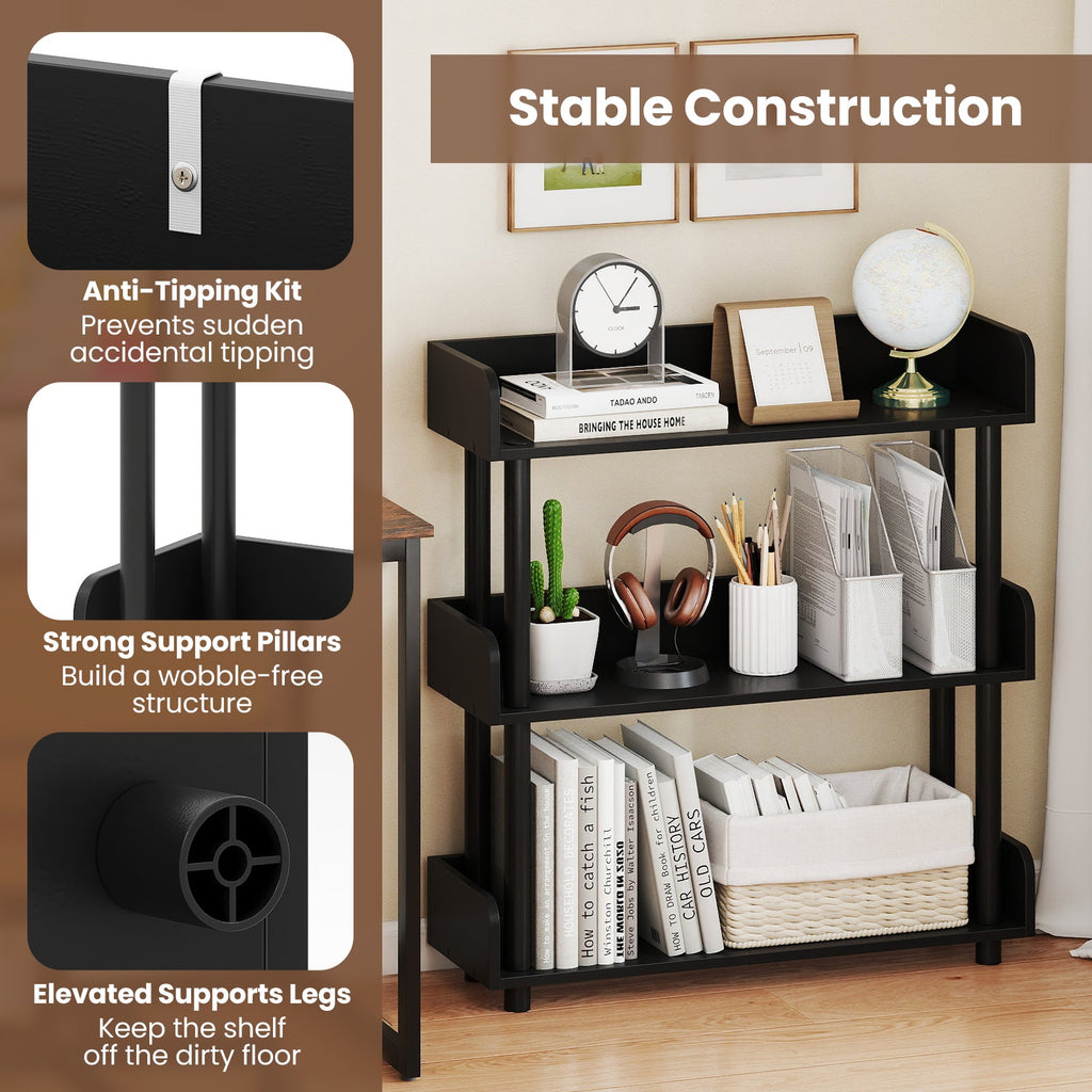 3-Tier Bookshelf with Anti-Tipping Kit and Industrial Storage Unit for Living Room