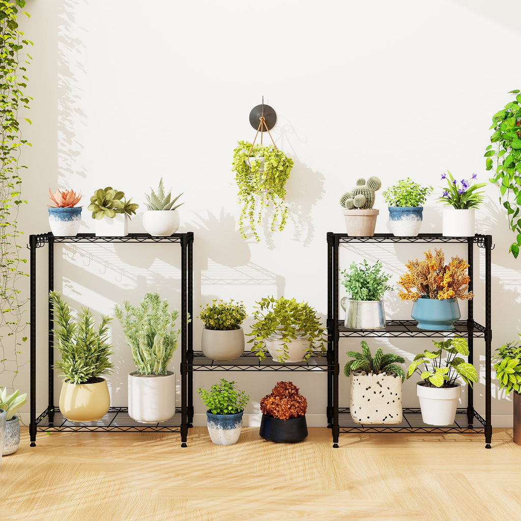 3-Tier Metal Storage Shelving Unit with V-Shaped Wire Rack and 450 LBS Capacity-Black