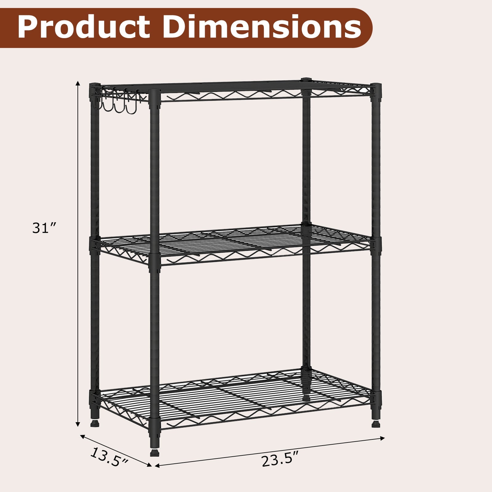 3-Tier Metal Storage Shelving Unit with V-Shaped Wire Rack and 450 LBS Capacity-Black