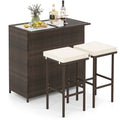 3PCS Patio Rattan Wicker Bar Table Stools Dining Set-Turquoise