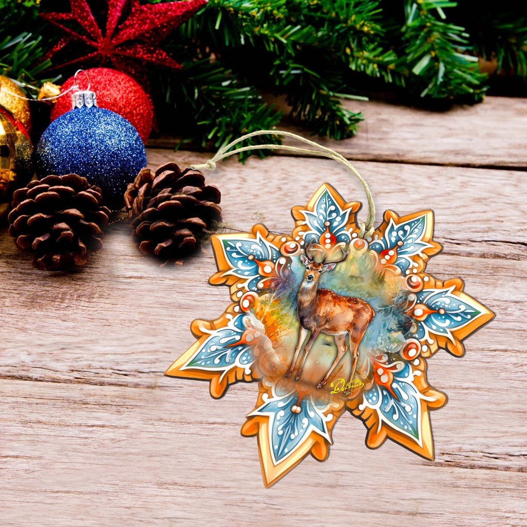 Forest Elk Snowflake Large Wooden Ornament by G. Debrekht - Nature Wildlife Decor - 8688413M