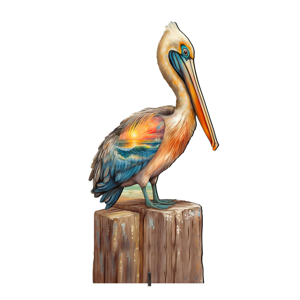 Coastal Pelican Outdoor Indoor Decor Wooden Decoration by G. Debrekht - Coastal Holiday Decor - 8652801F