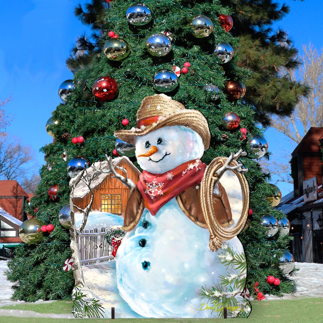 Cowboy Snowman Christmas Outdoor Yard Sign by D. Gelsinger - Christmas Santa Snowman Decor - 8121115F-1541