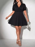 Surplice Short Sleeve Mini Dress