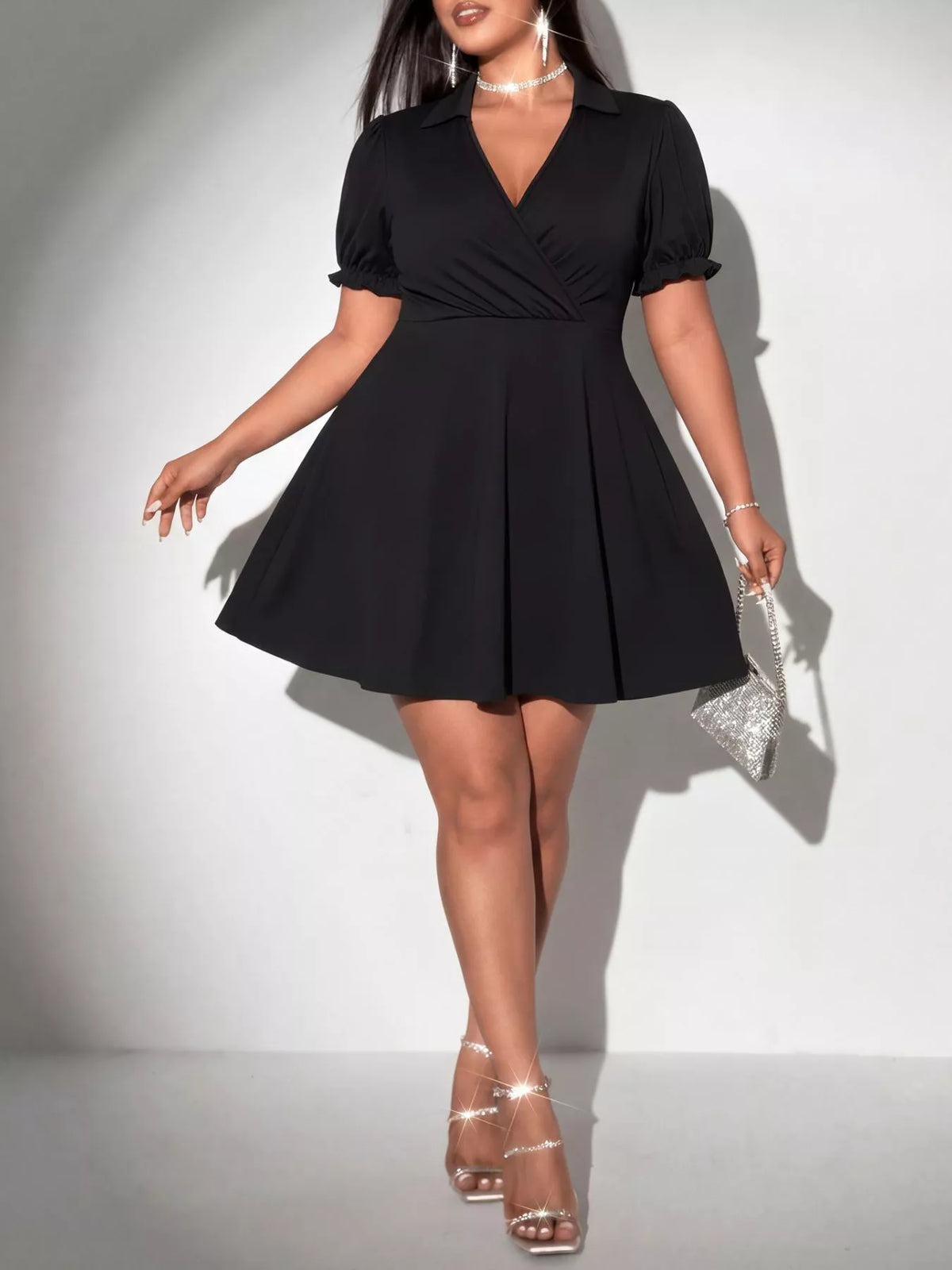 Surplice Short Sleeve Mini Dress