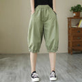 Womens Solid-color Casual Loose-fit Retro Shorts