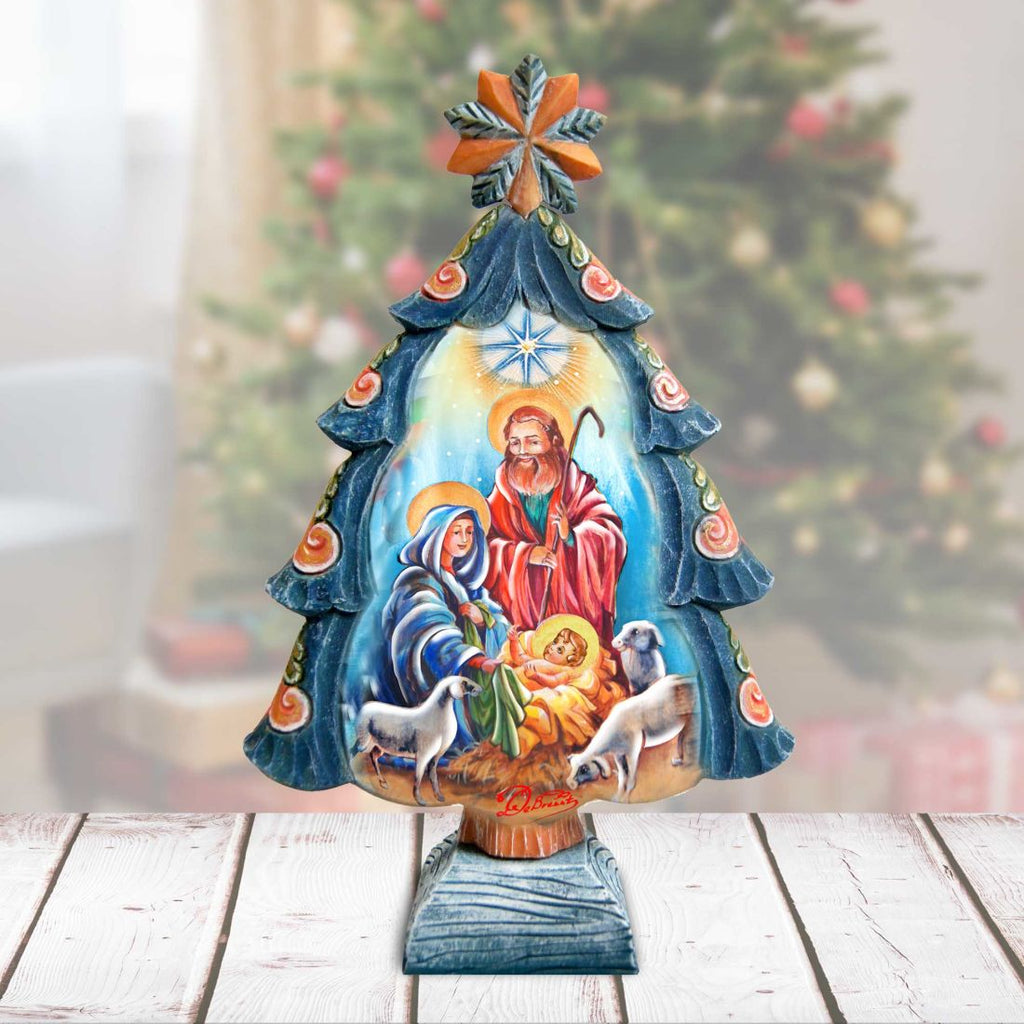 Nativity Tree Handcrafted Christmas Figurine - G. DeBrekht - Christmas Santa Snowman Decor - 588042M