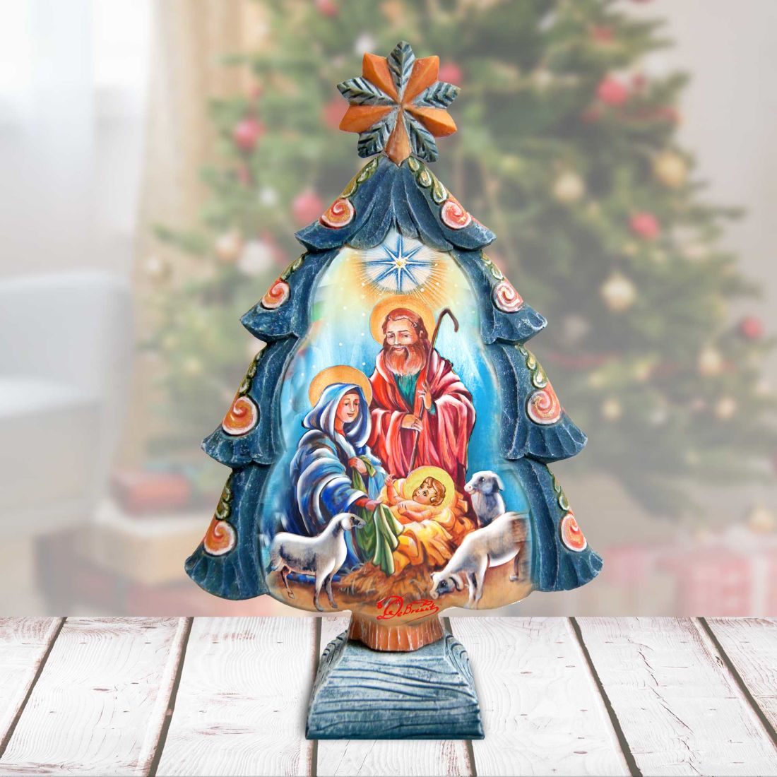 Nativity Tree Handcrafted Christmas Figurine - G. DeBrekht - Christmas Santa Snowman Decor - 588042M