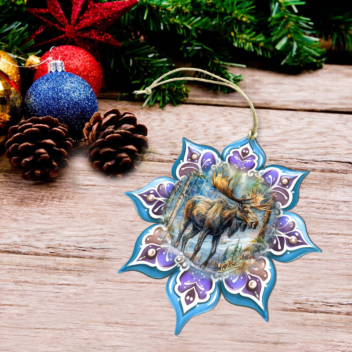 Moose Snowflake Large Wooden Ornament by G. Debrekht - Nature Wildlife Décor - 8688414M