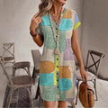 Women's 3D Print V-Neck Button Dress – Digital Print Woven Dress