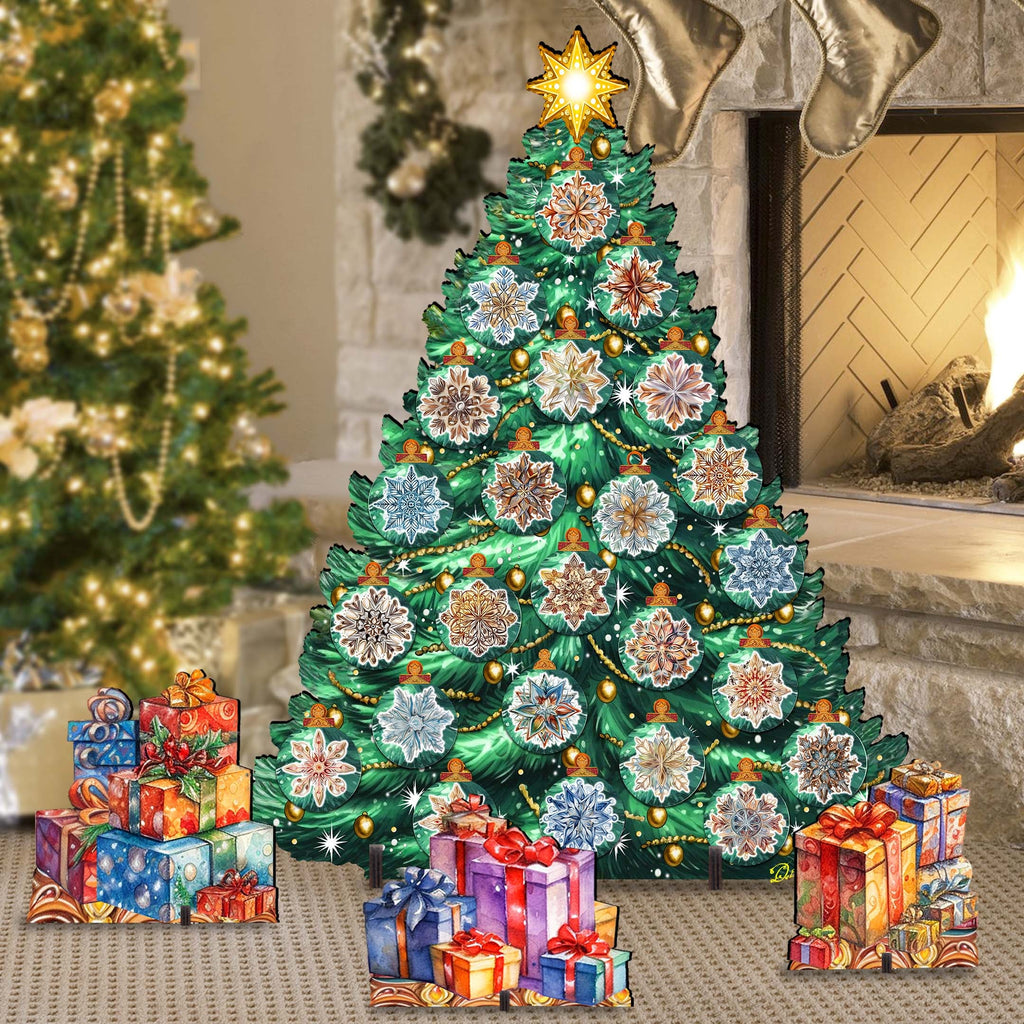 Snowflake-Themed Christmas Tree Outdoor Indoor Décor Wooden Christmas Decoration by G. Debrekht Christmas Décor - 8191504F-G