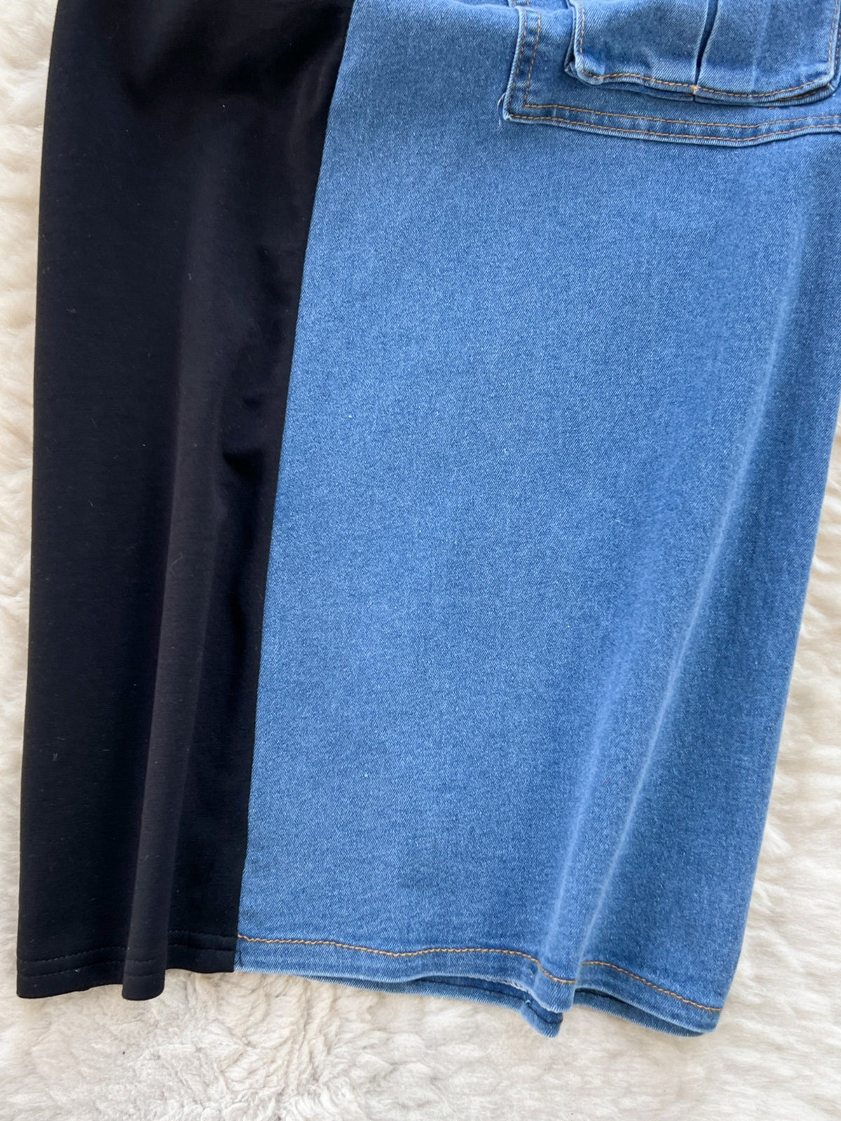 Color Block Denim Patchwork Short Sleeve Midi Dress