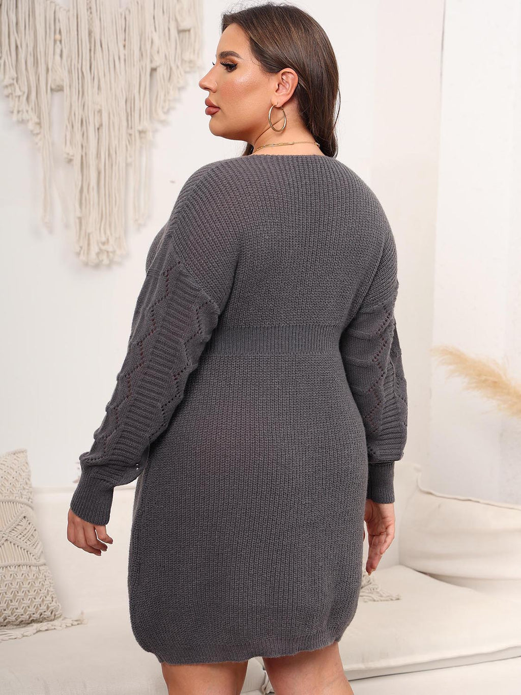 Dropped Shoulder Long Sleeve Knit Mini Dress