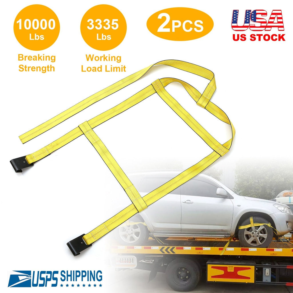 2Pcs Car Basket Straps Adjustable Tow Dolly Tire Basket Straps with Flat Hooks