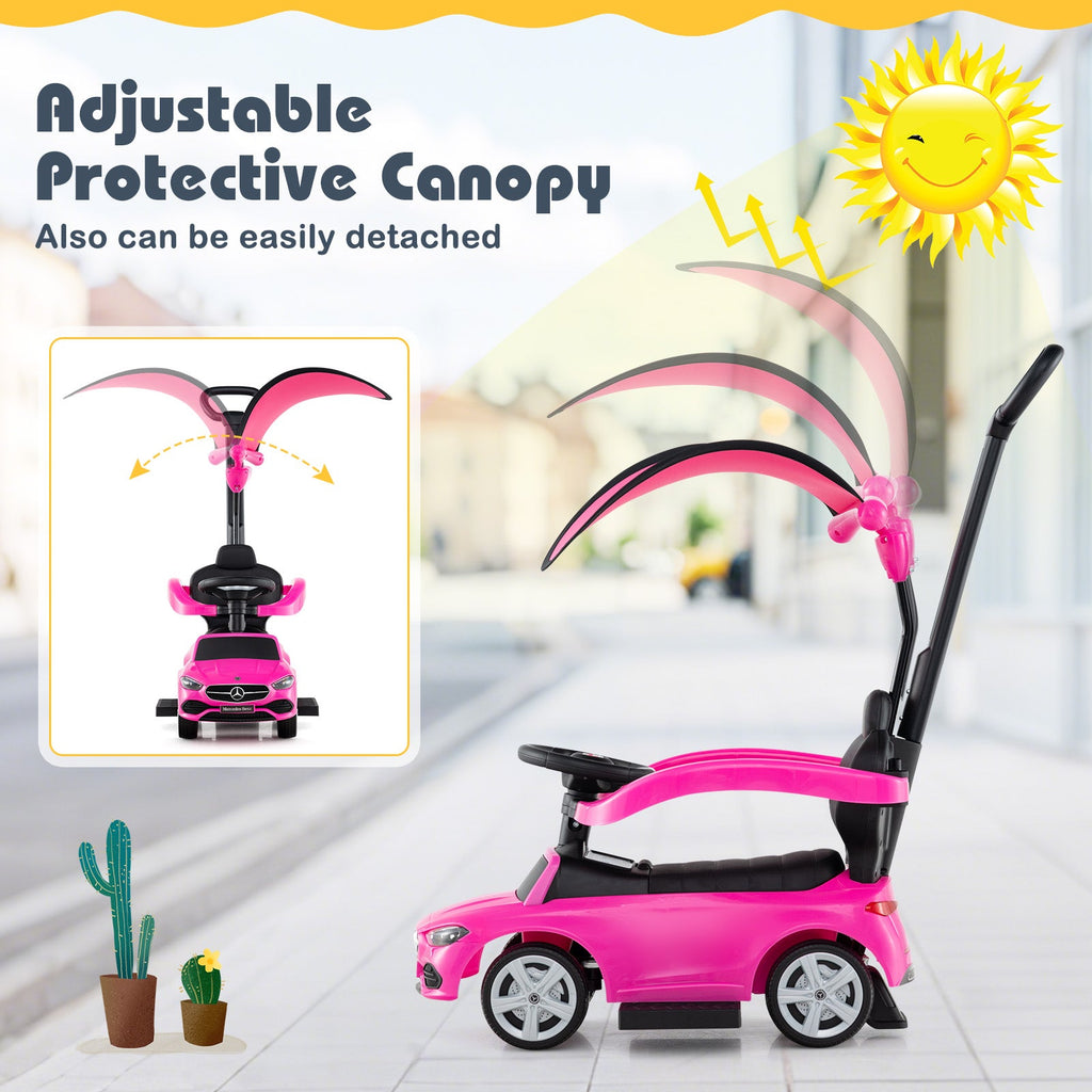 3-in-1 Ride on Push Car Mercedes-Benz Licensed Sliding Car with Canopy-Pink