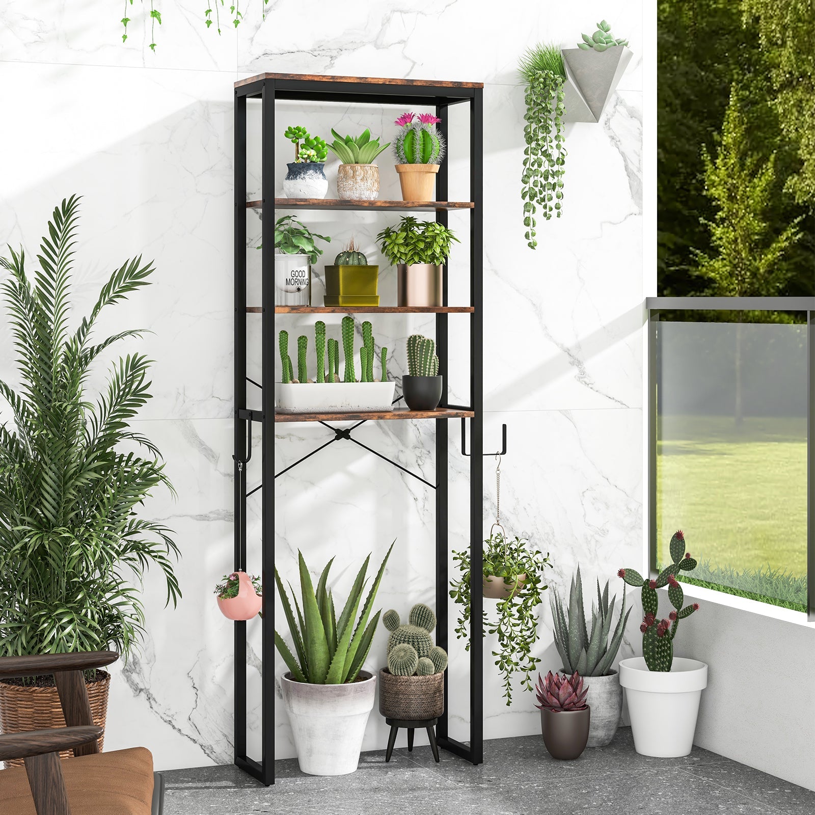 4-Tier Freestanding Over the Toilet Storage Rack-Rustic Brown