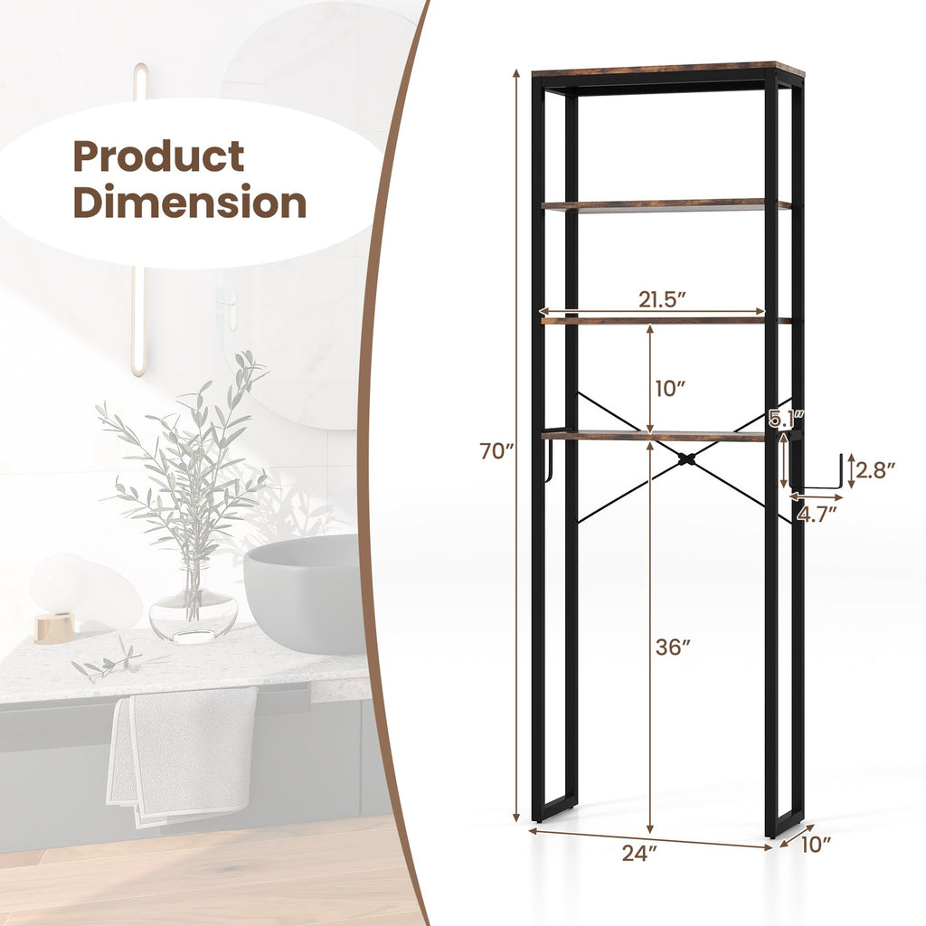 4-Tier Freestanding Over the Toilet Storage Rack-Rustic Brown